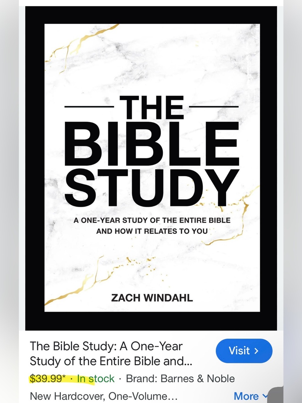 The Bible Study by Zach Windahl - White & Black Marble Cover